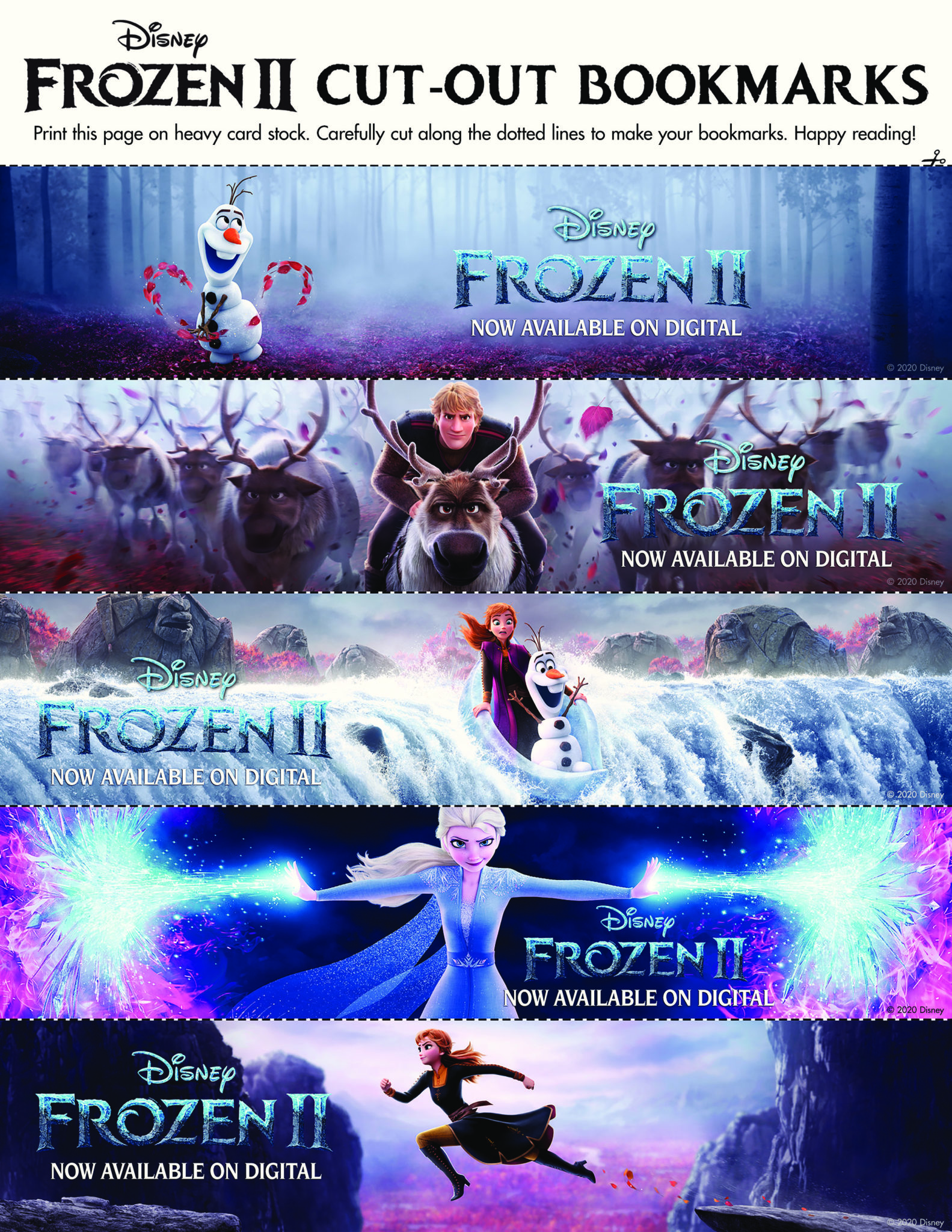 Frozen 2 Bookmarks to print