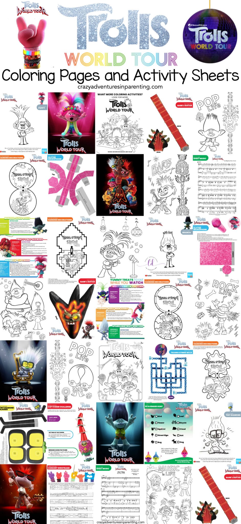Trolls Coloring Pages and Activity Sheets